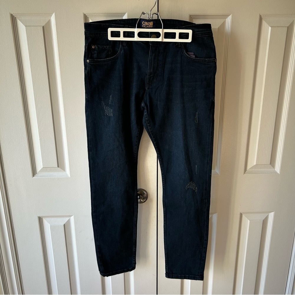Cavalli Class by Roberto Cavalli Slim Straight Jeans Distressed
